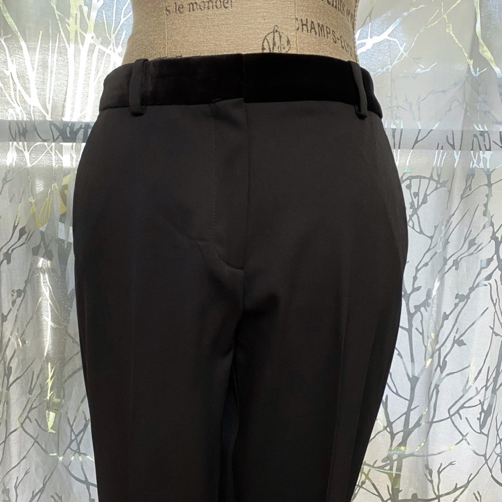THE KOOPLES BLACK VELVET TRIM WAISTBAND SLIM FIT LIGHTWEIGHT WOOL DRESS PANTS - Picture 3 of 13